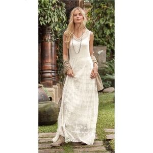 SUNDANCE Ivory White Lace Embroidered Maxi Dress Sleeveless Boho Festival Style